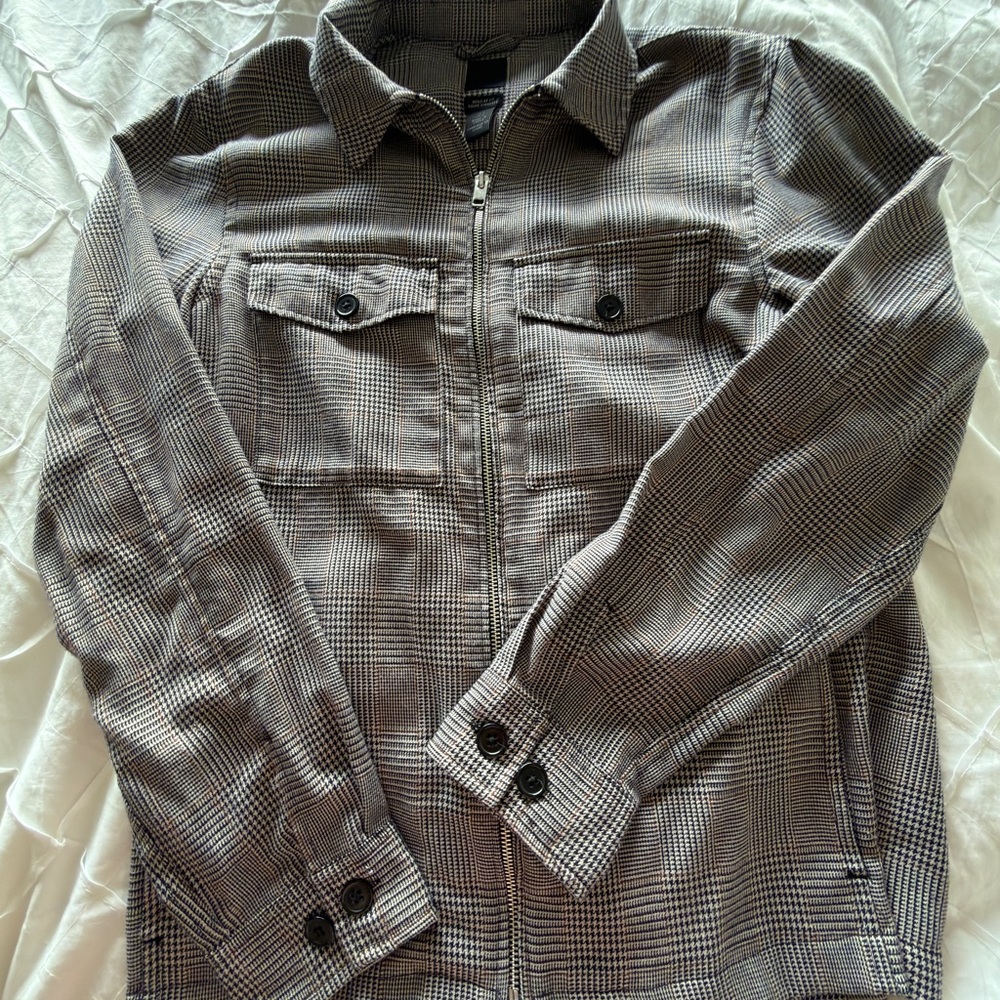 H&M Women's Black and Gray Plaid Utility Jacket
